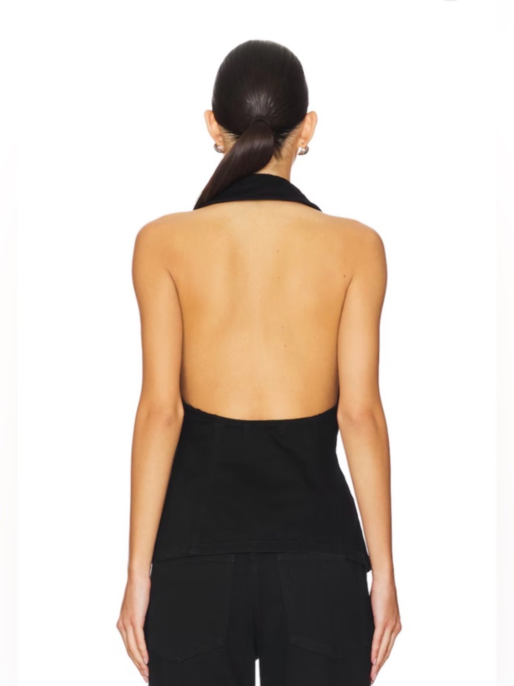 WeWoreWhat Revolve Black Denim Halter Backless Collared Vest Size Small NWT - Picture 2 of 7